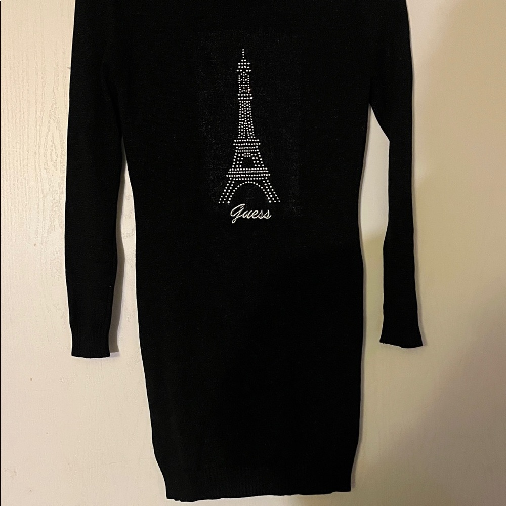 Guess Black Long-Sleeve Rhinestone Eiffel Tower Sweater Dress